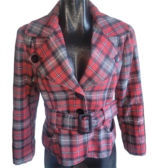 Eclipse Plaid Light Jacket in Red and Gray L - Picture 1 of 6